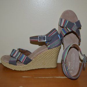 Toms Wedges Sienna sz 8 platform Sandals Blue shoe